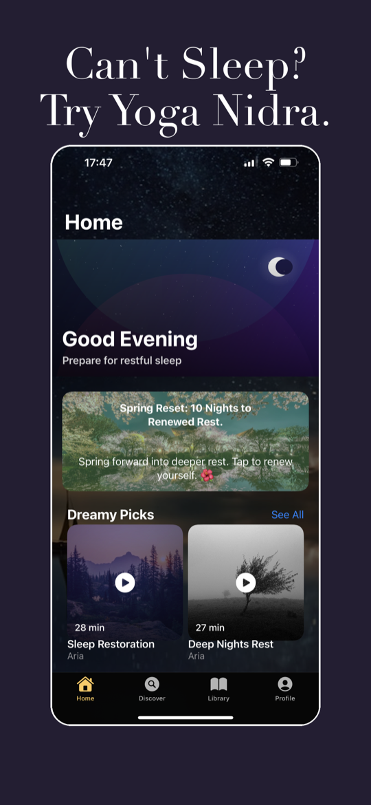 Yoga Nidra app home screen