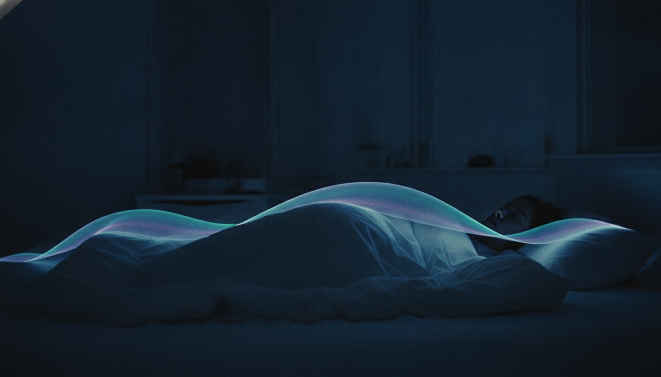 A person lying in bed with soft light sweeping down the body