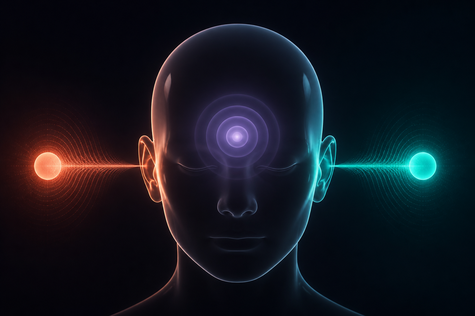 Two colored tones entering opposite ears and forming one perceived pulse at the center
