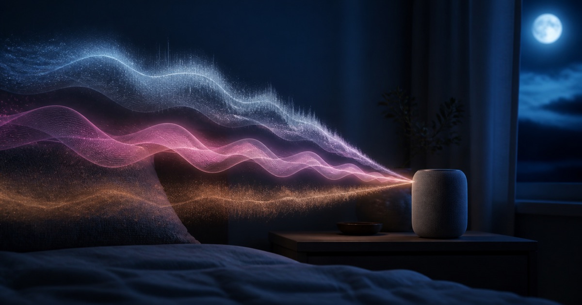 Three layered sound waves changing from bright white to soft pink and deep brown